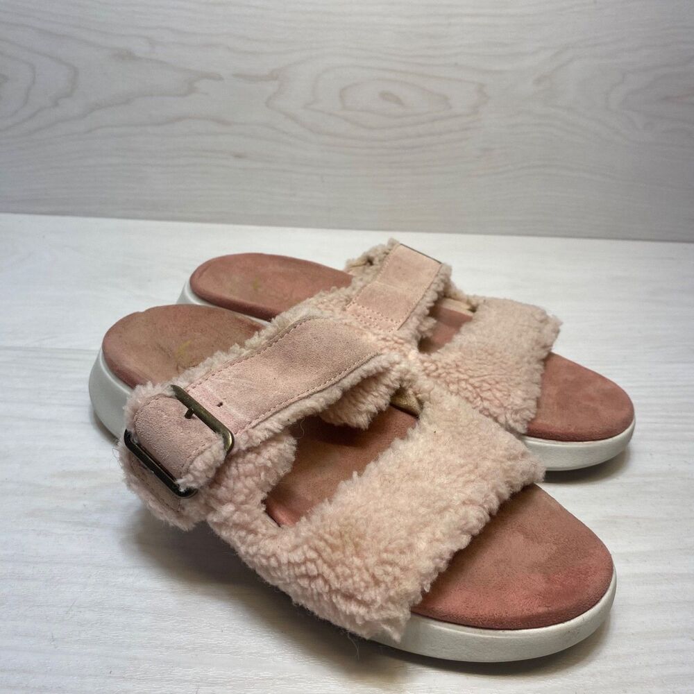 Koolaburra Womens Pasea Pink Size 7 Faux Fur Slide Sandals Double Strap Comfort